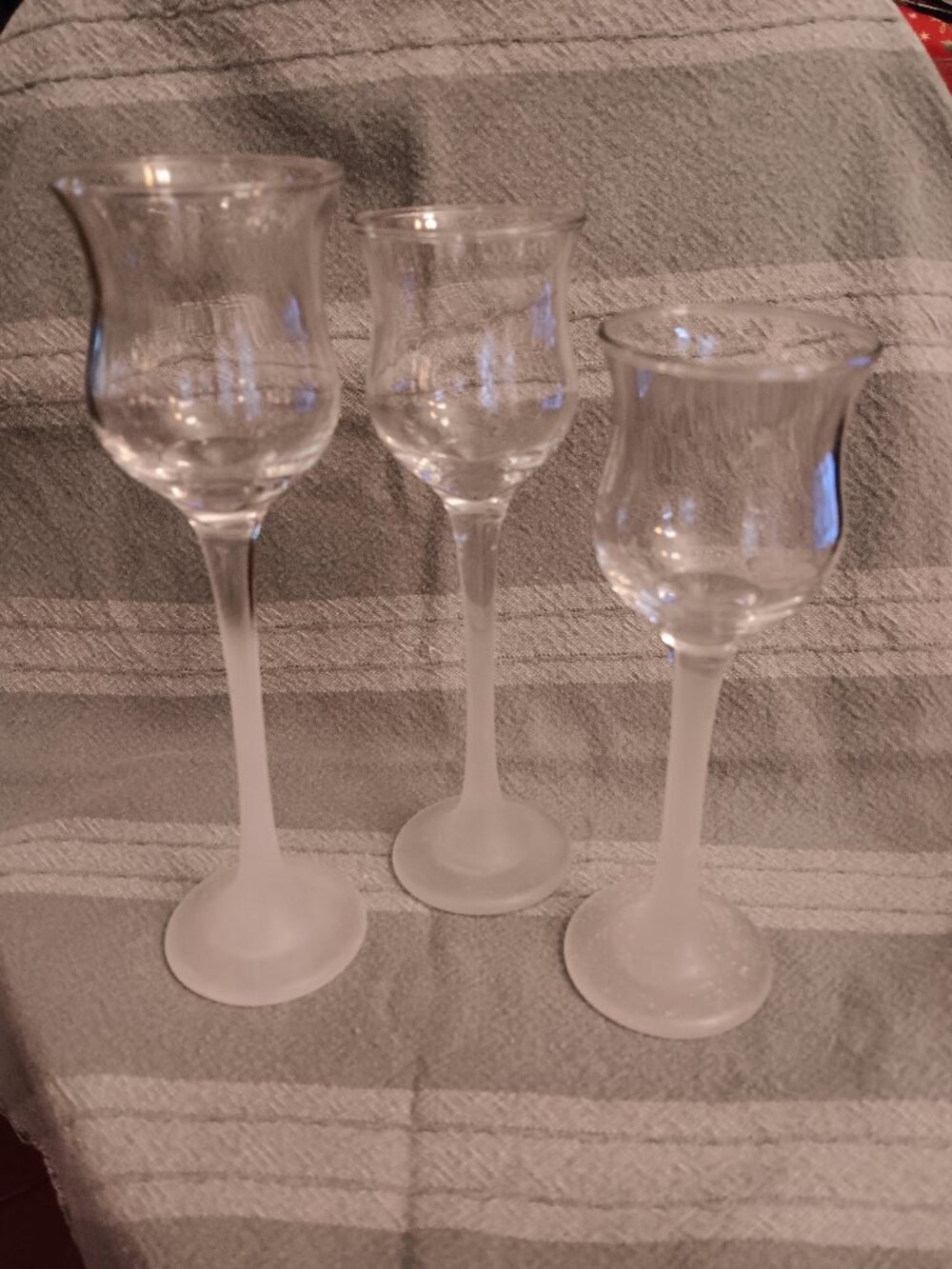 Partylite 3 Wine Glass Candle Holders with Frosted Stems GORGEOUS!